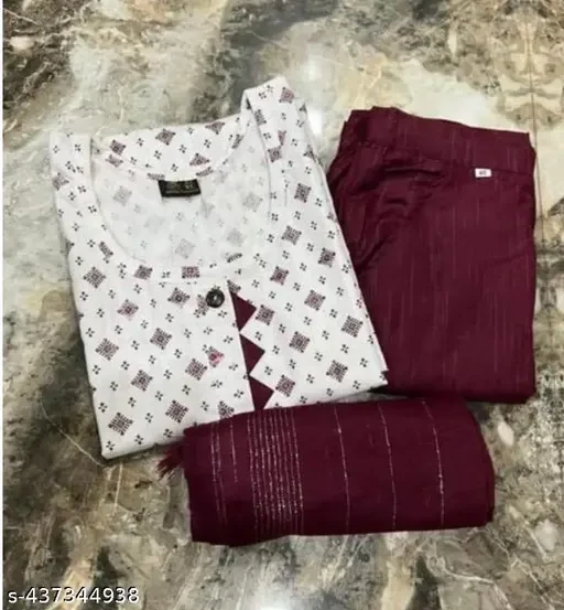 Trendy pink women and girls new desgine Cotton  kurti set with pant dupatta set