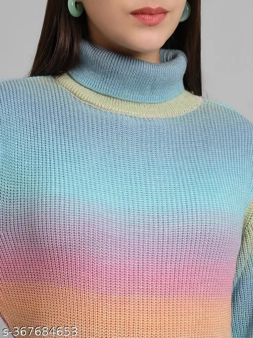 THE DRY STATE Women's Dyed/ Washed High Neck Multicolor Sweaters