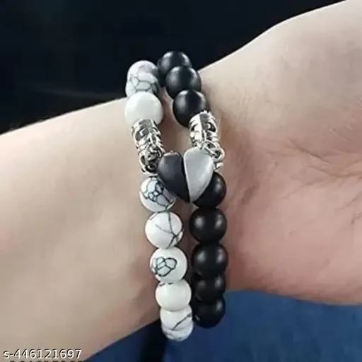 AC Couple Bracelet Gifts Heart Shape Alloy Magnet Wristband Stone Beaded Bracelet Couple Magnetic Distance Bracelet