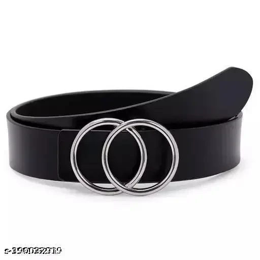 Trendz Black Double Ring Faux Leather Belt For Women's & Girls | Formal & Casual Belt For Ladies