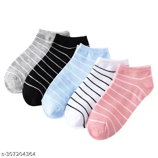 Fashionable Women Ankle Socks Stripe Pack Of 5 Pairs