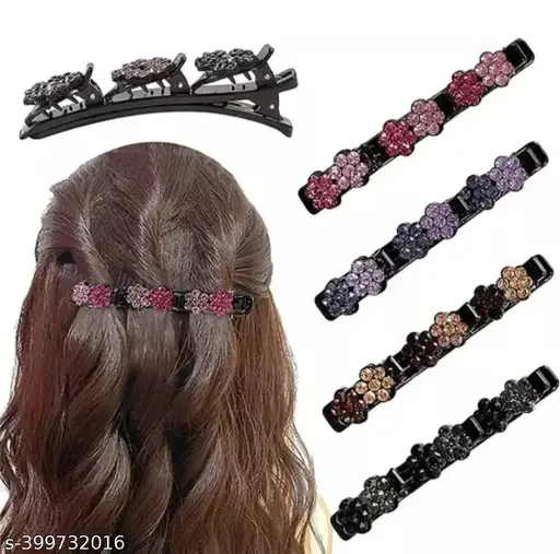 4pc sparkling braided Multicolor color Abs Plastic Juttu clipu