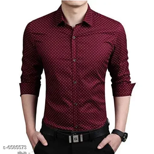 Frekman Stylish Dotted Print Casual Cotton Maroon Shirt