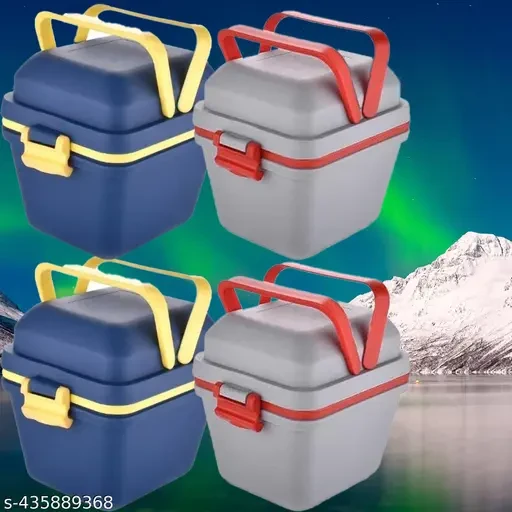 Lunch Box Set Premium Airtight|Plastic Dieting Airtight Lunch/Tiffin Box Set 3 Compartment Tiffin With Handle & Push Lock For Travelling